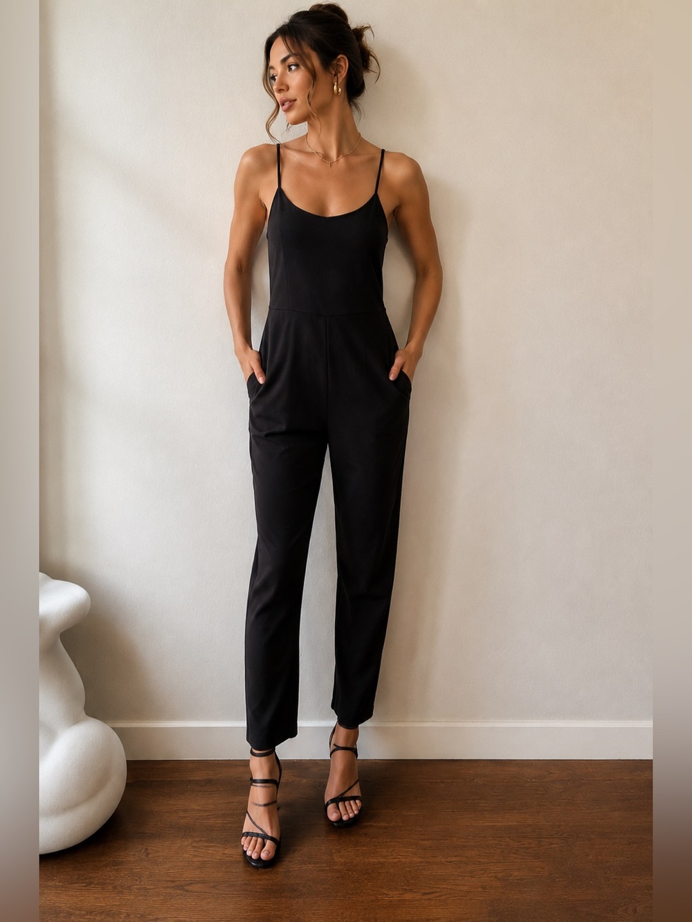 NWT Express Body Contour Spagheti Strap Legging Jumpsuit Black SZ S Minimalist
